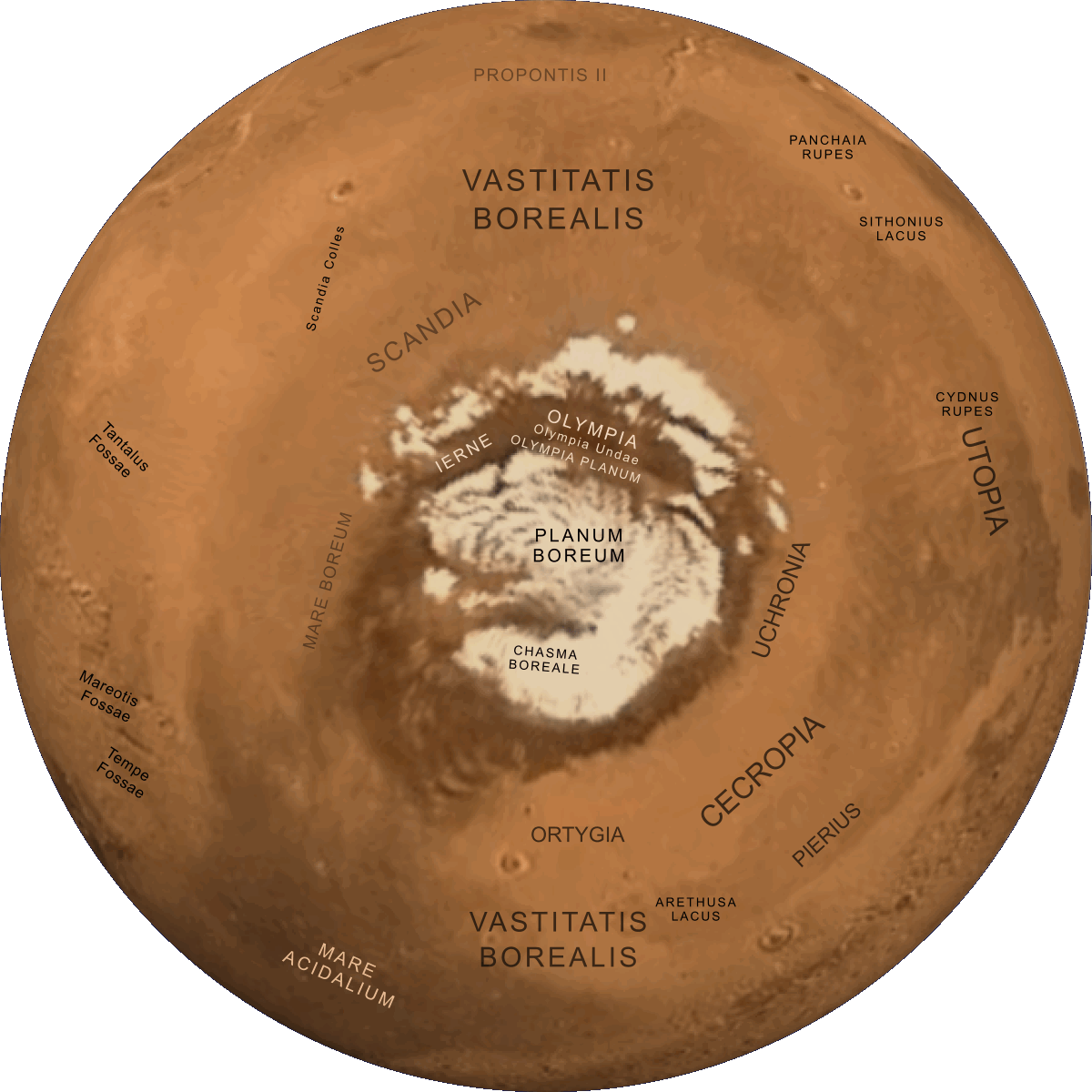 Map of Mars' north polar regions