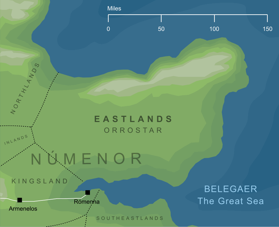Map of the Eastlands of Númenor