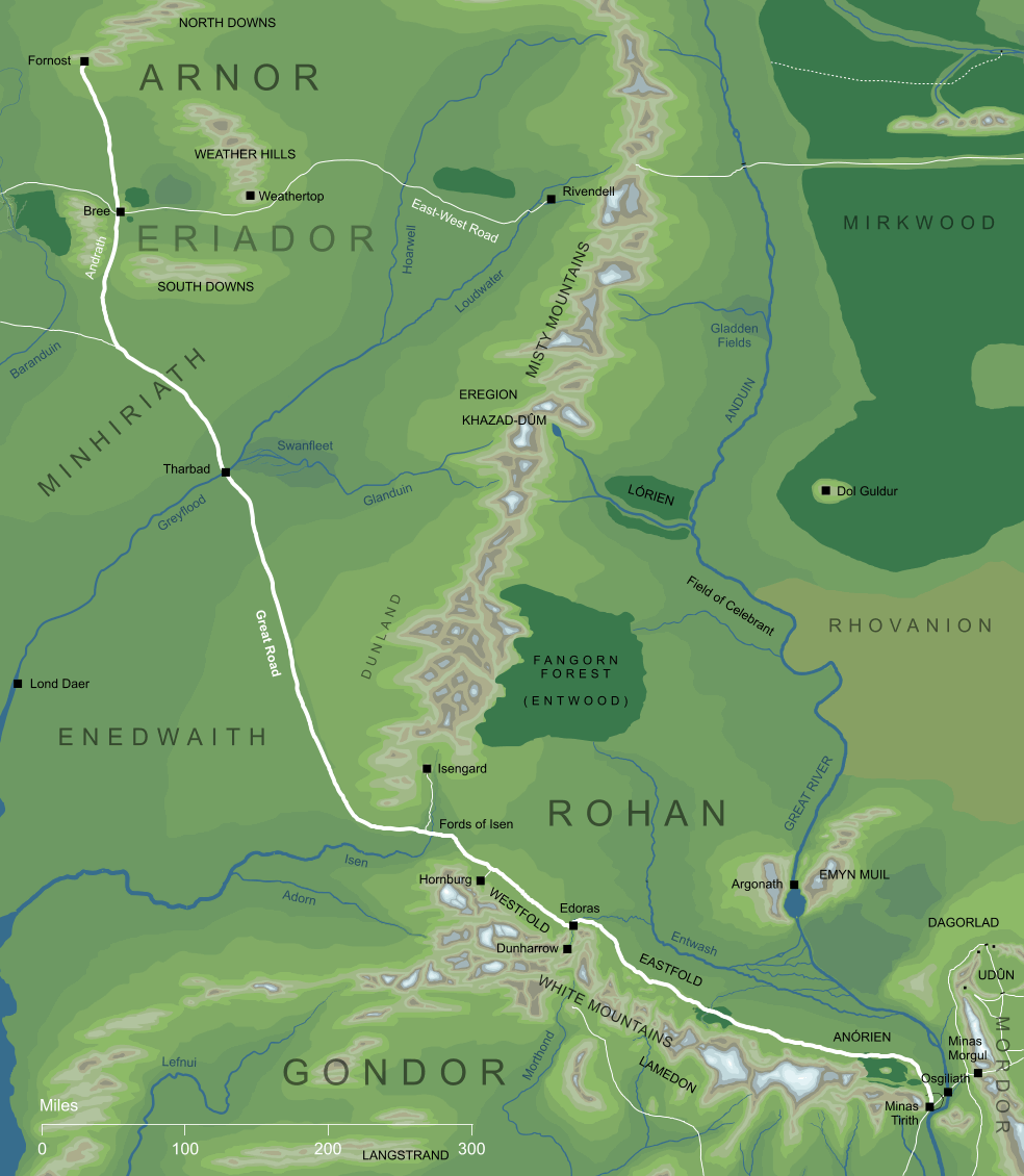 Map of the Great Road running north to south