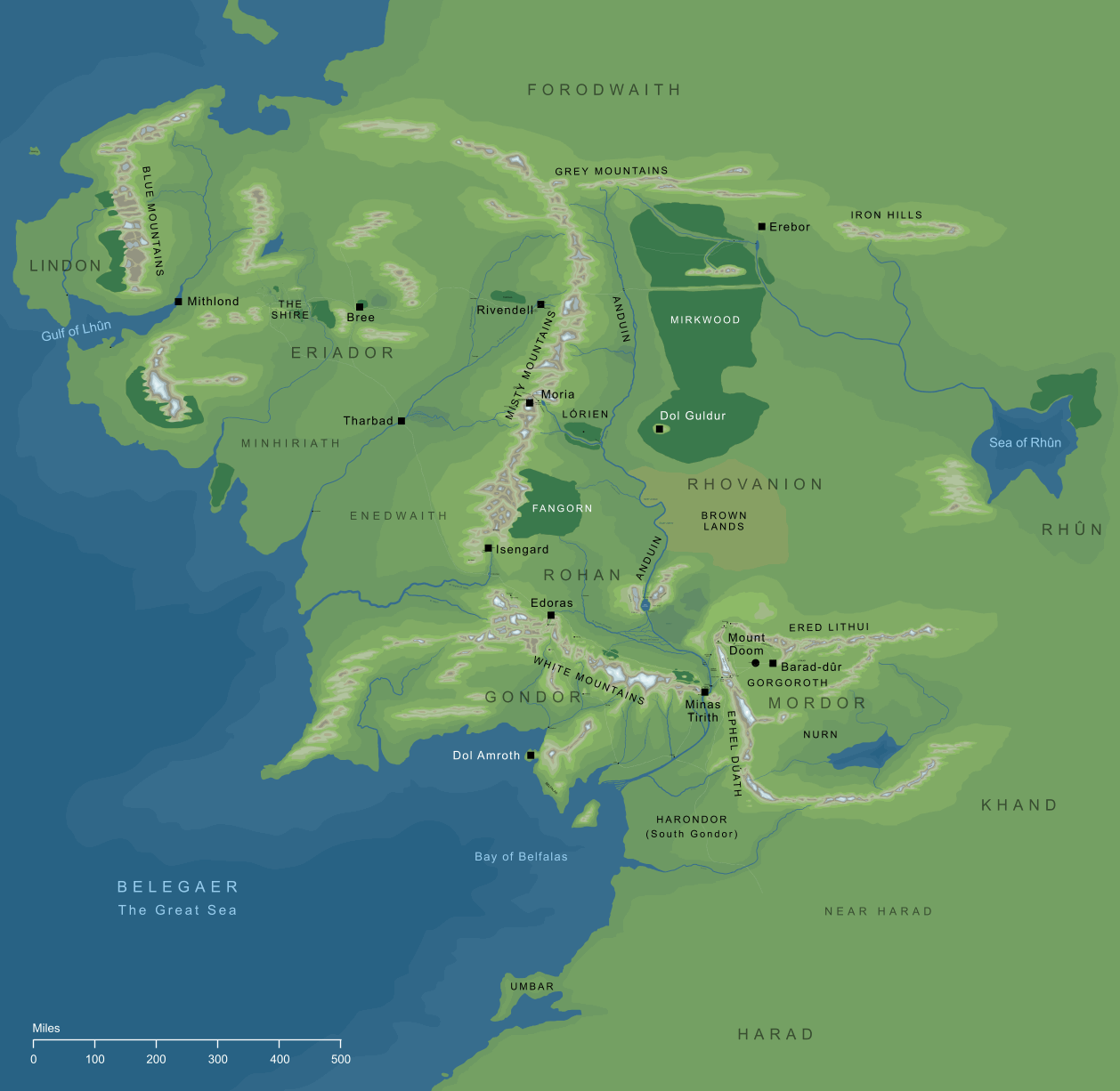 Map of the Westlands of Middle-earth