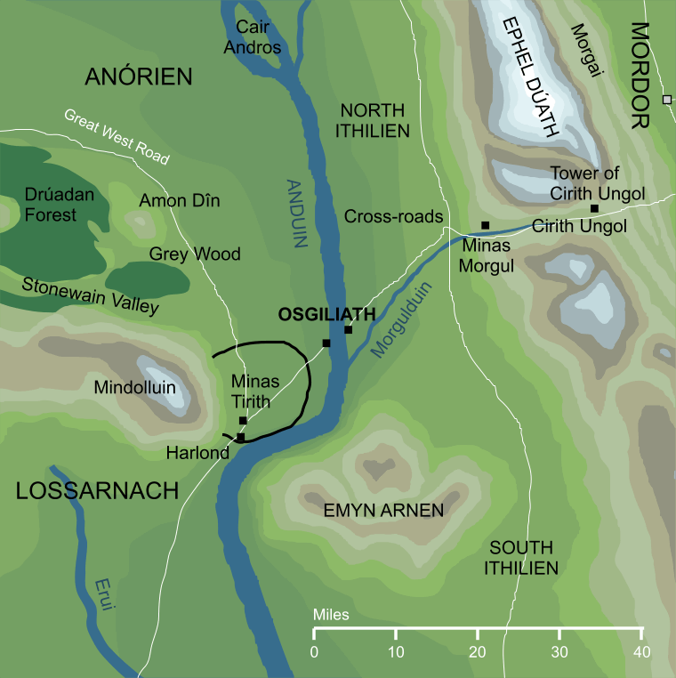 Map of Osgiliath and its surroundings