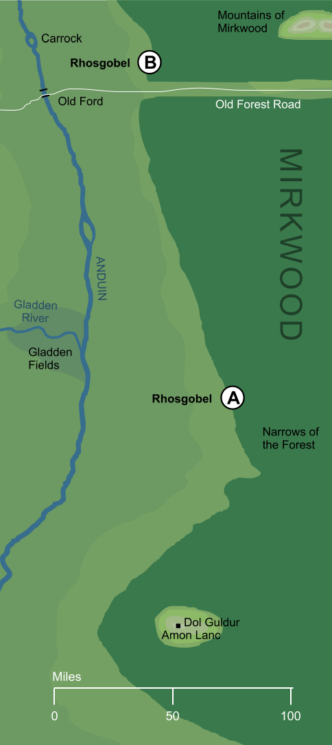 Map of the possible locations of Rhosgobel