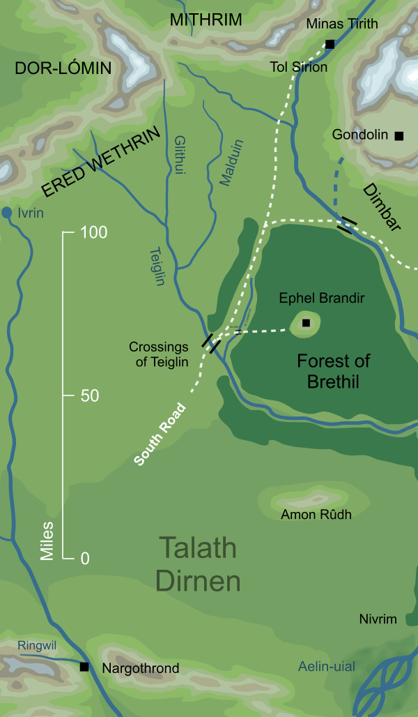 Map of the South Road through Beleriand
