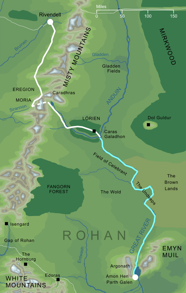 Map of the journey of the Company of the Ring