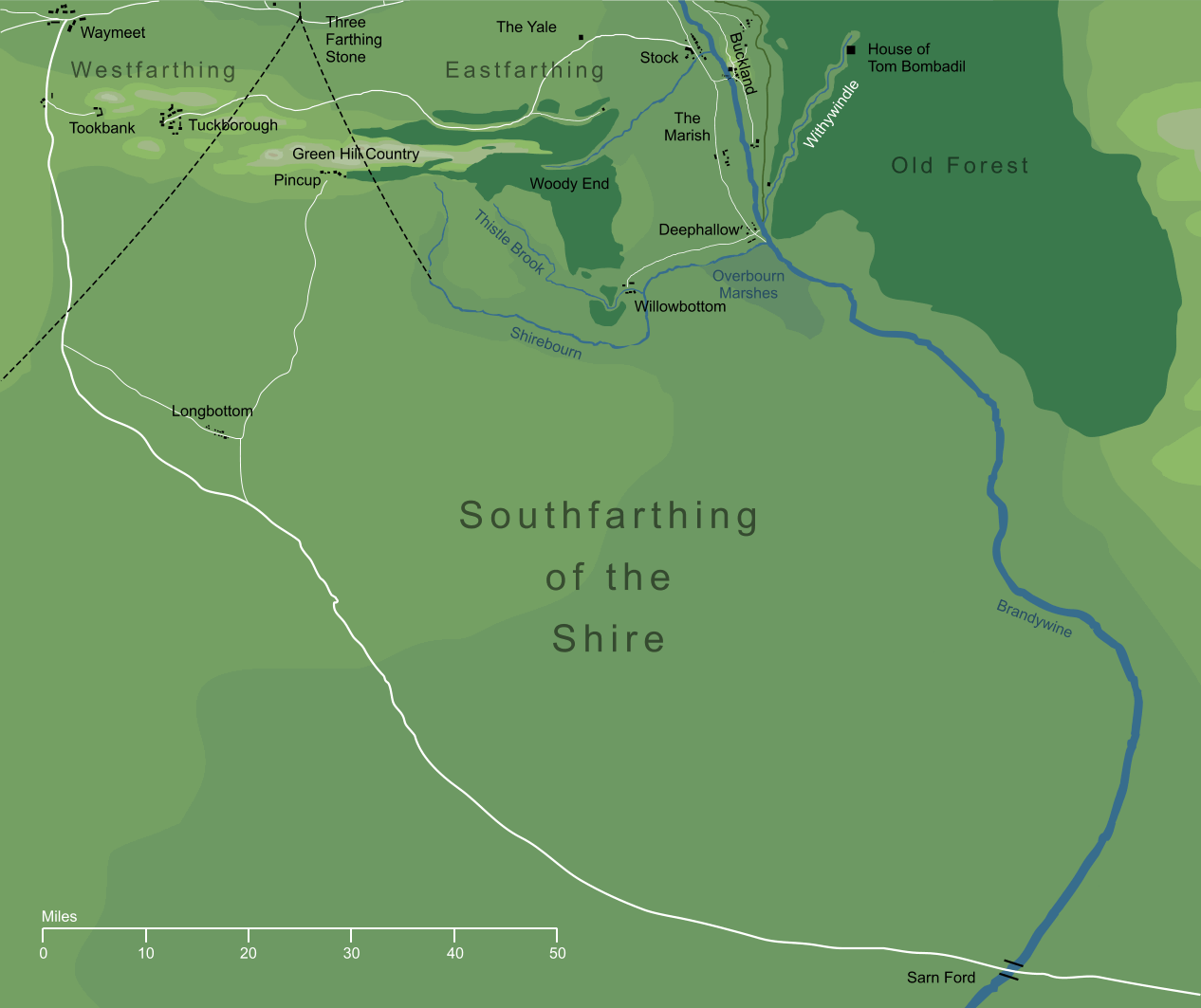 Map of the Southfarthing of the Shire